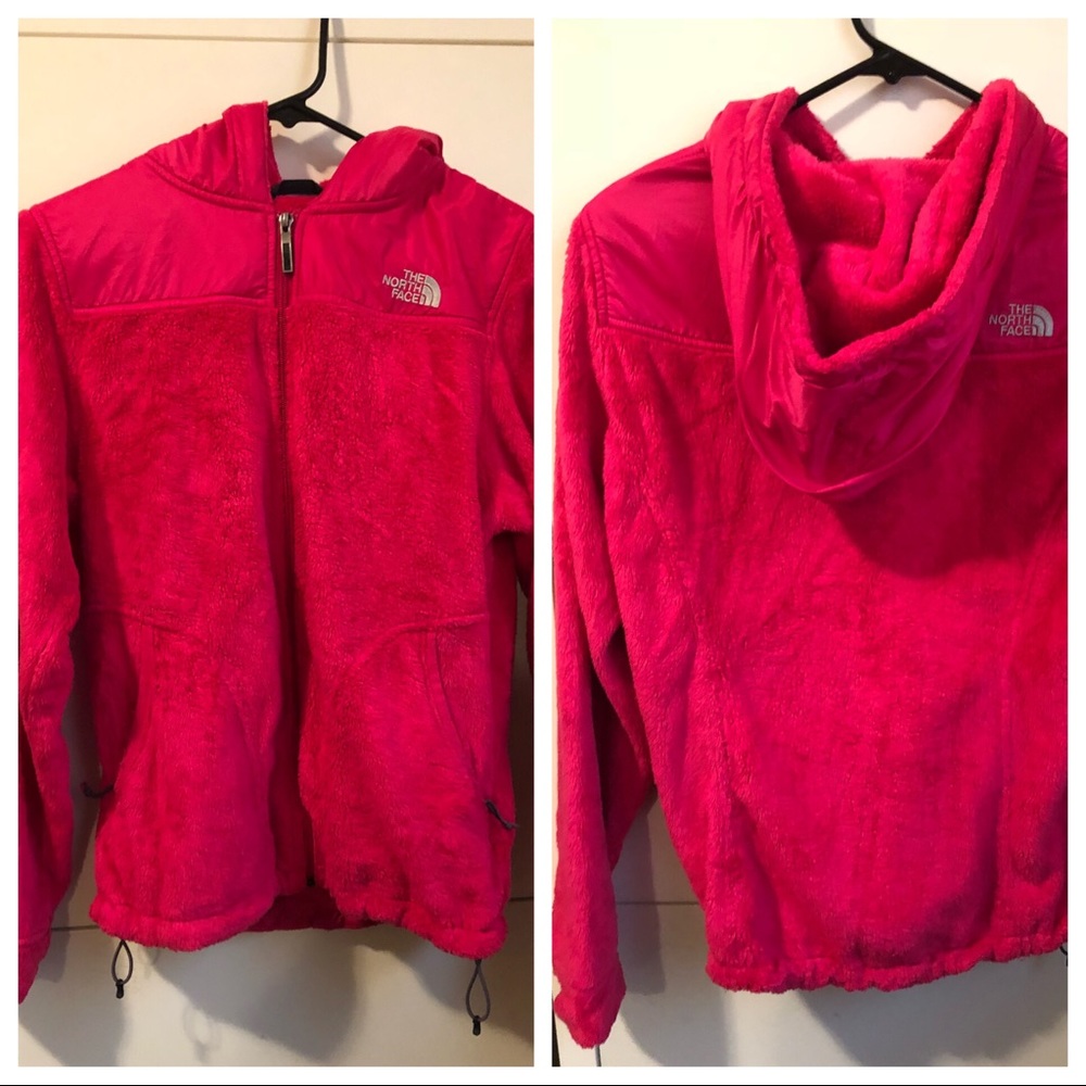 Pink North Face fuzzy jacket